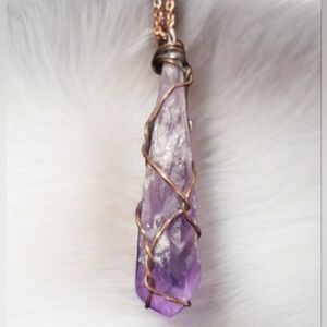 Large Raw Amethyst Root Crystal Point Pendant Necklace